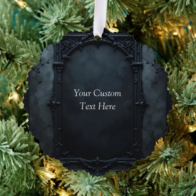 Gothic Square Frame Custom Ornament Card (Insitu (Tree))