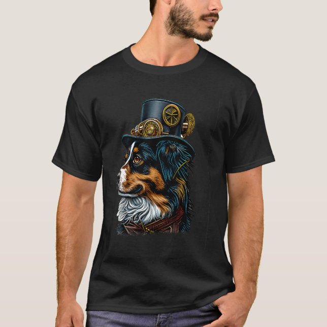 Gothic Steampunk aussie mini Australian Shepherd T-Shirt (Front)