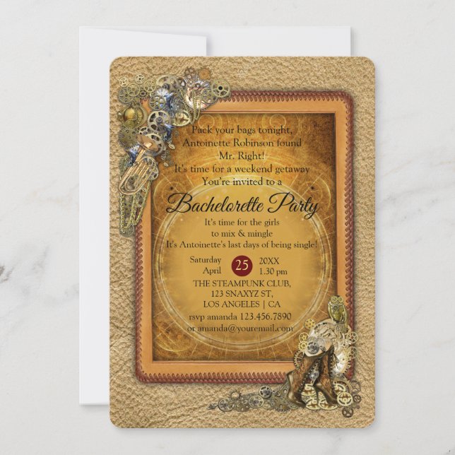 Gothic - Steampunk Bachelorette Party Invitation (Front)