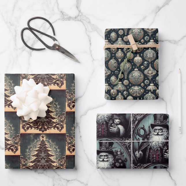 Gothic Steampunk Christmas Wrapping Paper Sheet (Front)