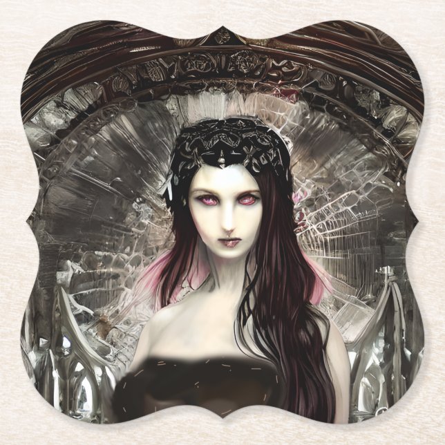 Gothic Steampunk Fallen Angel AI Art Paper Coaster (Front)