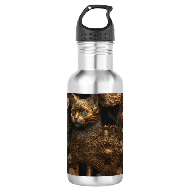 Gothic Steampunk Gold Cat 710 Ml Water Bottle (Front)