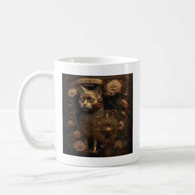 Gothic Steampunk Gold Cat Coffee Mug (Left)