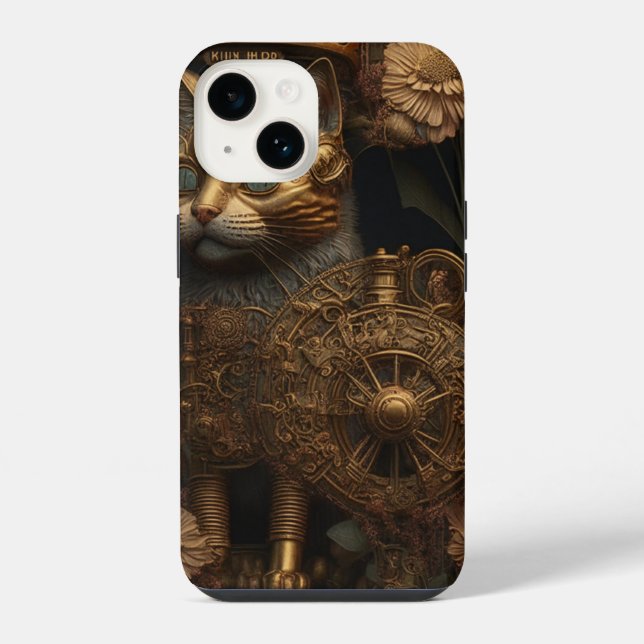 Gothic Steampunk Gold Cat iPhone Case (Back)