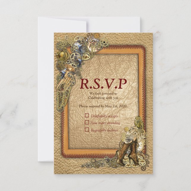 Gothic  - Steampunk RSVP - Leather Craft Frame Card (Front)