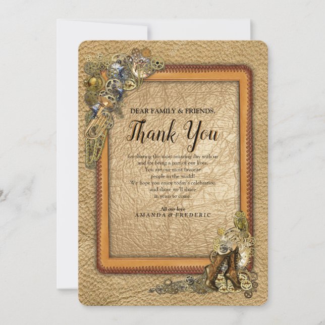 Gothic - Steampunk Sculptures on Leather Thank You Invitation (Front)