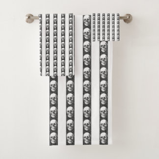 Gothic striped pattern with skulls bath towel set