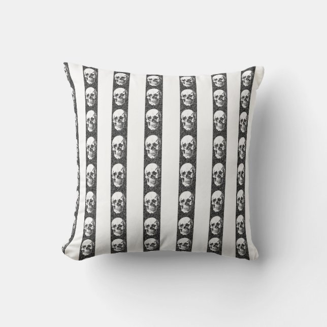 Gothic striped pattern with skulls throw pillow (Front)
