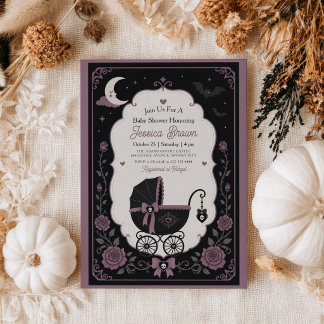 Gothic Stroller Elegant Halloween Baby Shower Invitation