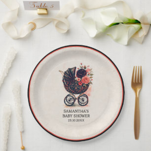Gothic Stroller Vintage Halloween Baby Shower Paper Plate