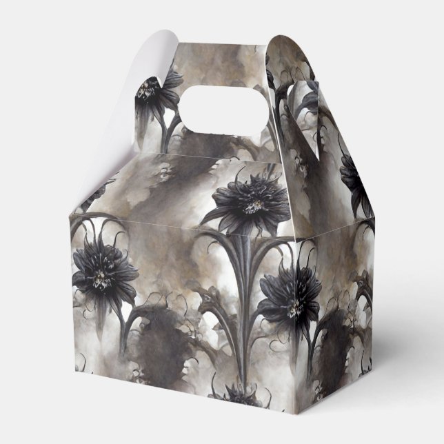 Gothic Style Black Flowers Favor Box (Front Side)