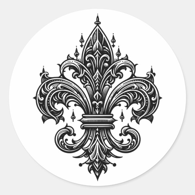 Gothic Style Fleur-de-lis Classic Round Sticker (Front)