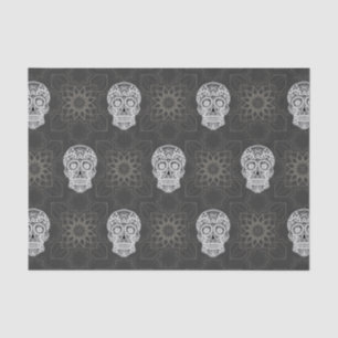 Gothic Sugar Skull and Grey Geometric Pattern Tissue Paper