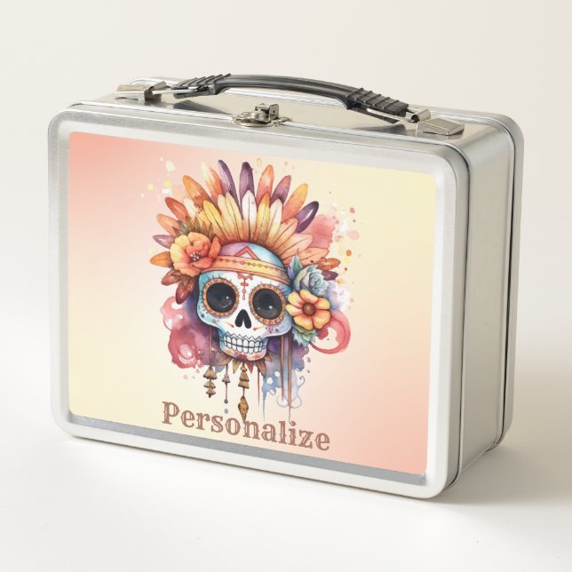 Gothic Sugar Skull Colourful Personalized Metal Lunch Box (Front)