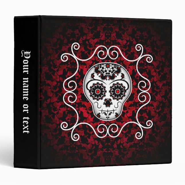 Gothic sugar skull red abstract damask chic binder (Front/Spine)