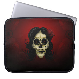 Gothic Sugar Skull Woman Red Rose Day of the Dead Laptop Sleeve