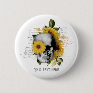 Gothic Sunflower Skeleton 2 Inch Round Button