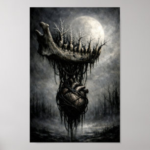 Gothic Surreal Heart and Jawbone Forest Oil Paint Poster