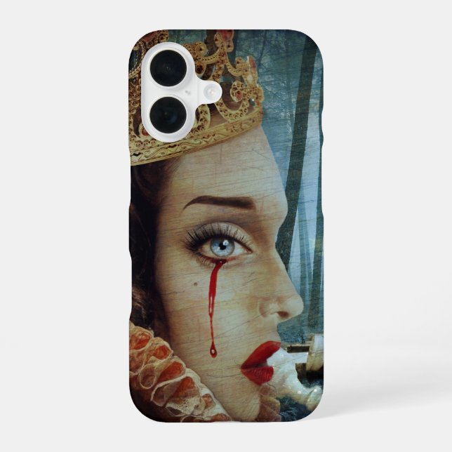 Gothic Surreal Unique Collage Sad Queen of Hearts iPhone 16 Case (Back)