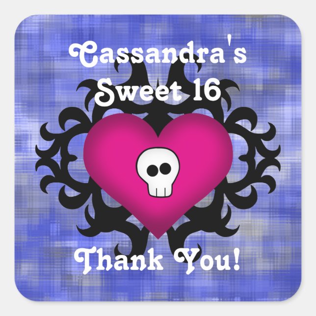 Gothic sweet sixteen square sticker (Front)
