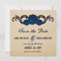 Gothic Swirl Roses Save the Date Invite, Blue