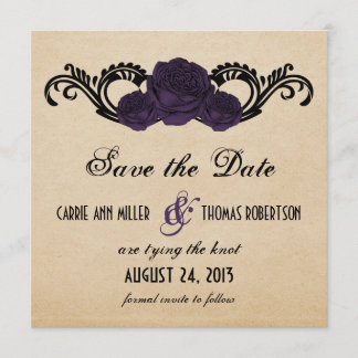 Gothic Swirl Roses Save the Date Invite, Purple