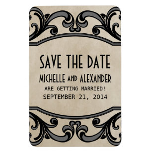 Gothic Swirls Save the Date Magnet, Grey Magnet