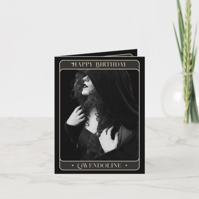 Gothic Tarot Photo Black Gold Birthday Card (Front)