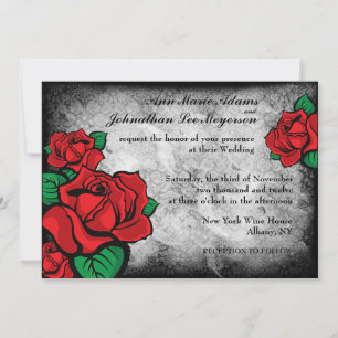 Gothic Tattoo Roses on Damask Background Invite