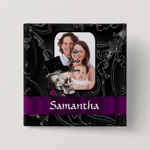 Gothic tattoo skull 2 inch square button