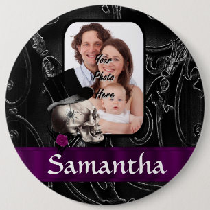 Gothic tattoo skull 6 inch round button