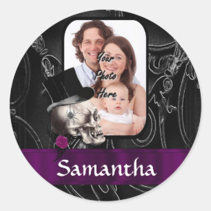 Gothic tattoo skull classic round sticker