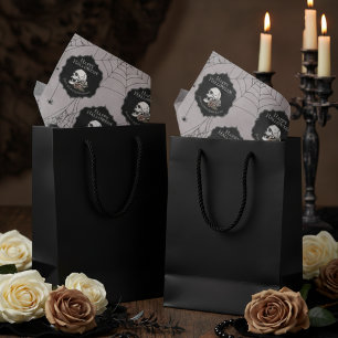 Gothic Taupe Grey Floral Skull Halloween Tissue Paper