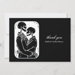 Gothic Thank You Skeletons Wedding Black and White Card