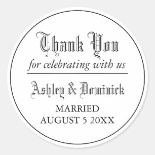 Gothic Thank You Wedding Favour  Classic Round Sticker