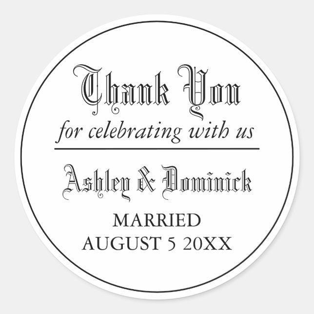 Gothic Thank You Wedding Favour  Classic Round Sticker (Front)