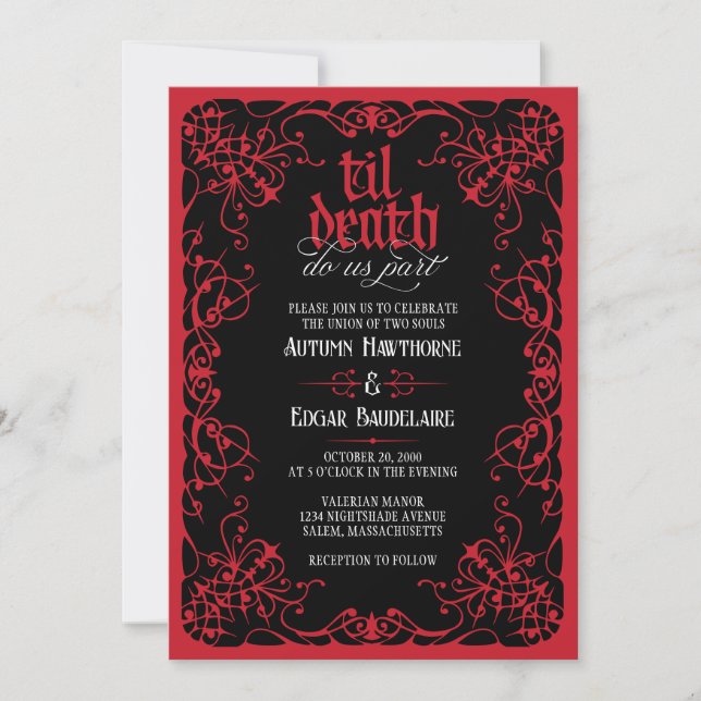 Gothic Til Death Red Black Wedding Invitation (Front)
