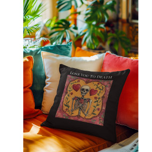 Gothic Til Death Skeleton Romance Wedding Decor Throw Pillow