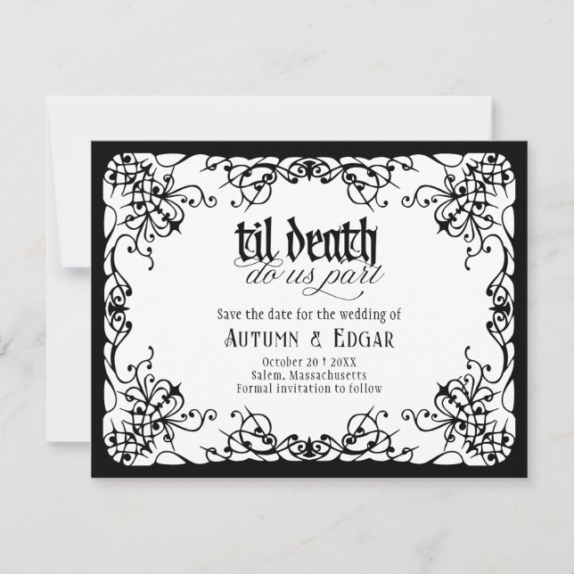 Gothic Til Death White Black Wedding Save The Date (Front)