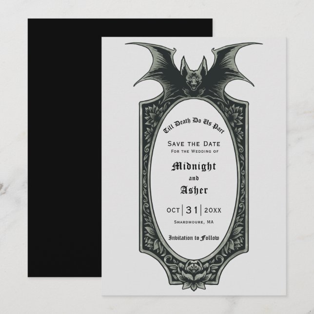 Gothic Till Death Do Us Part Bat Save The Date (Front/Back)