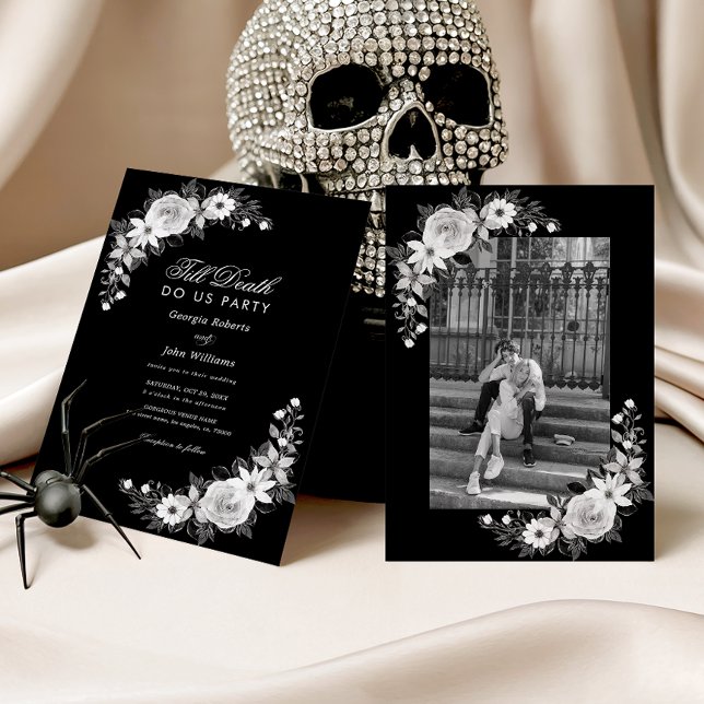 Gothic Till Death Do Us Party Black Floral Wedding Invitation (Creator Uploaded)