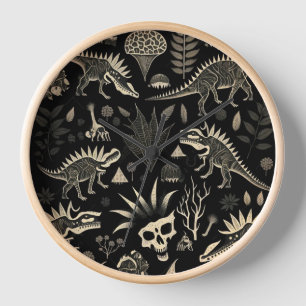 Gothic Tribal Dinosaur Skeleton Wall Clock