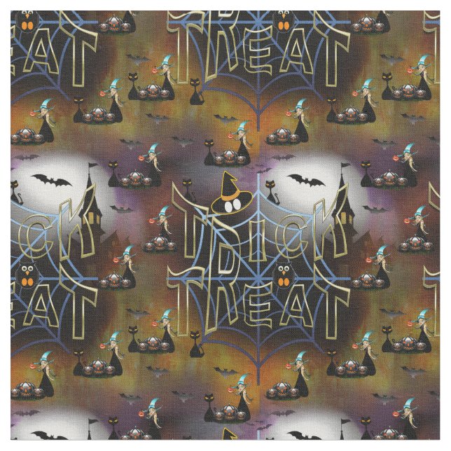 Gothic trick-or-treat spiderweb repeat fabric (Close Up)