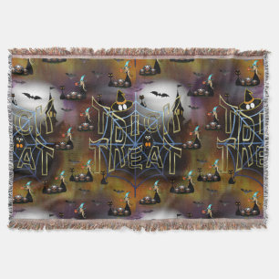 Gothic trick-or-treat spiderweb repeat throw blanket