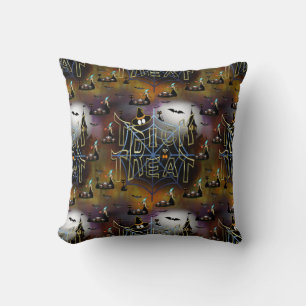 Gothic trick-or-treat spiderweb repeat throw pillow