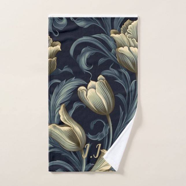Gothic Tulips Floral Monogram Pickleball Towel (Hand Towel)