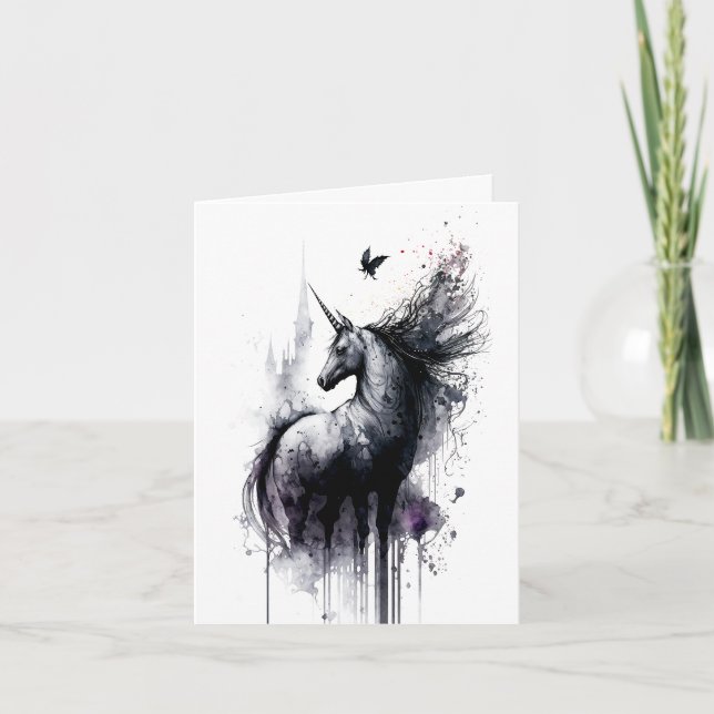 Gothic Unicorn Messy Ink and Wash  Card (Front)