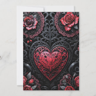 Gothic Valentine Red & Black Hearts & Roses Holiday Card