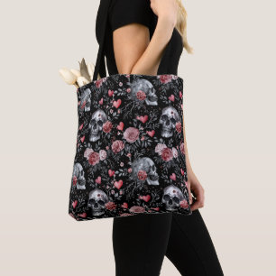 Gothic Valentine Skulls with Hearts  Tote Bag