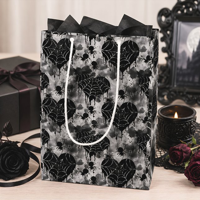 Gothic Valentine Spider Web Hearts Spooky Medium Gift Bag (Creator Uploaded)